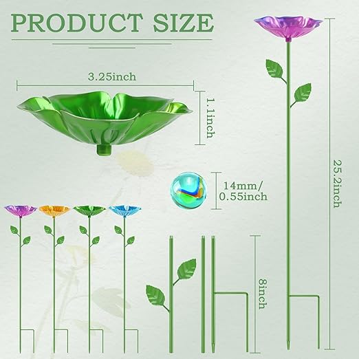 4 Pack Bee Watering Station, Metal Bee Feeder with Glass Marbles, Flower Shape Bee Butterfly Watering Station Bee Waterer for Outdoor Garden Courtyard Decor