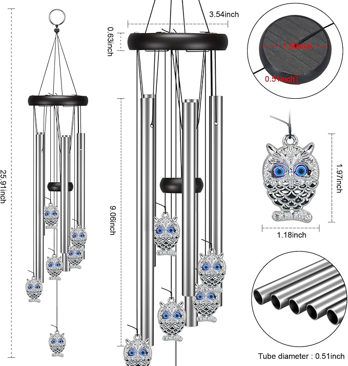 Windchimes Outdoors Clearance, Door Chime Wind Chimes for Outside Sympathy Wind Chimes for Patio Decoration, Garden Decor. Zen Garden Decor(Blue Evil Eye Owl)