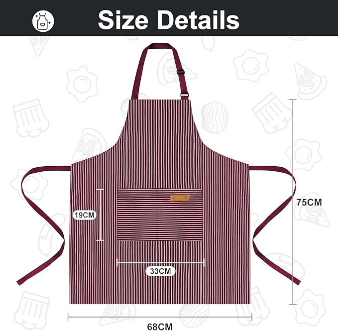 2 Pack Kitchen Aprons, Apron for Cooking with 2 Pockets, Unisex Adjustable Neck Strap Chef Aprons for Men Women