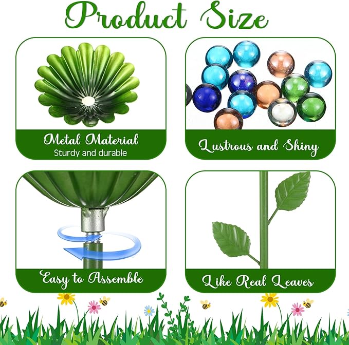Baderke 4 Pack Bee Watering Station, Metal Butterfly Pollinator Water Feeder with Flower Design, Colorful Bee Bath Bowl with 50 Glass Marbles, Butterfly Watering Station for Outdoor Garden Yard Decor