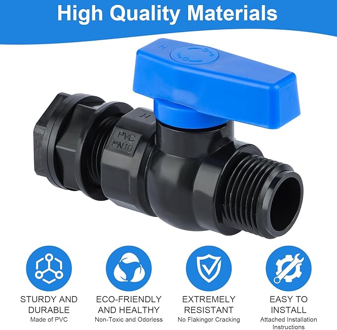 PVC Rain Barrel Spigot Kit 3/4" GHT Garden Diverter Kit With Bulkhead Fitting Garden Hose Faucet Thread Ball Valve for Water Adapter Tanks, Aquariums Rain Barrel Diverter Kit （2 Pack）
