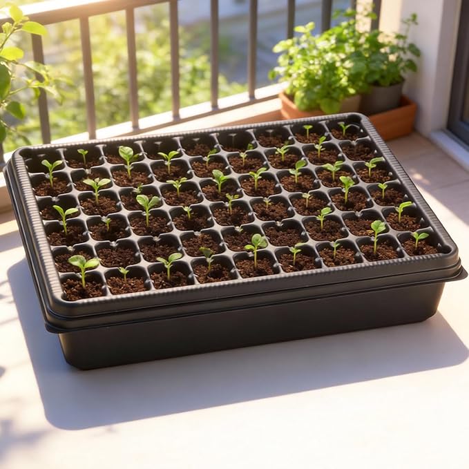 5 Pack Seedling Starter Trays No Holes and 5 Pack 54 Cell Seed Starter Trays Extra Deep 2.8" - Heavy Duty Plastic Nursery Trays for Seed Germination & Plant Propagation (5 Sets)
