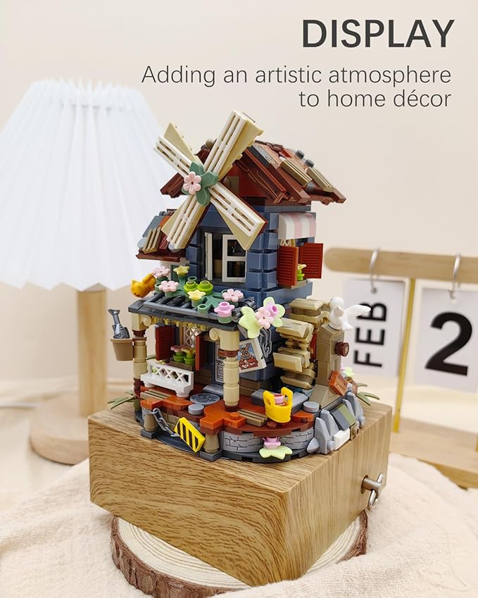 Music Box Building Blocks Set, Japanese Rustic Style Windmill House Toy Set, Mini Farm House MOC Creative Model, Gifts Idea for Kids Adults (Mini Blocks 799pcs)-1239