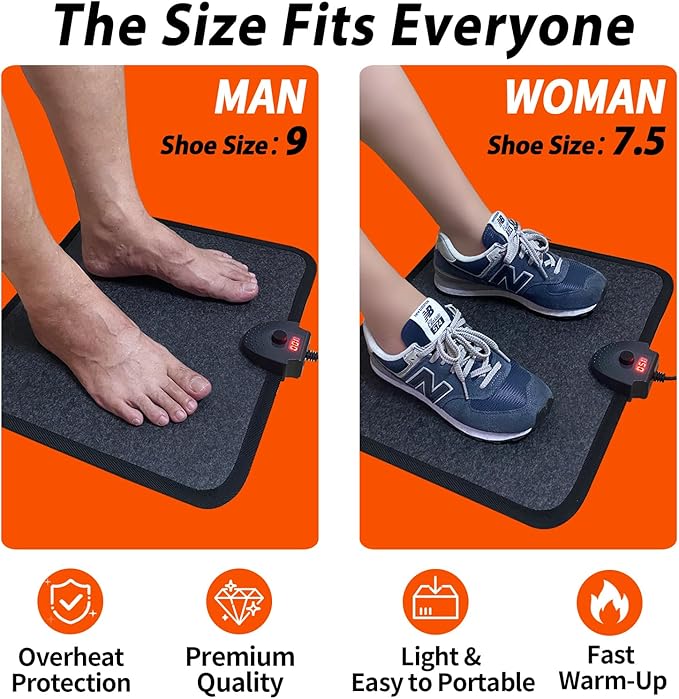 Heated Floor Mat Under Desk for Foot Warmer - Wider 110V Adjustable Temperature Electric Heating Pad - Carbon Crystal & Energy Saving Feet Warmers for Office,Home (Black)