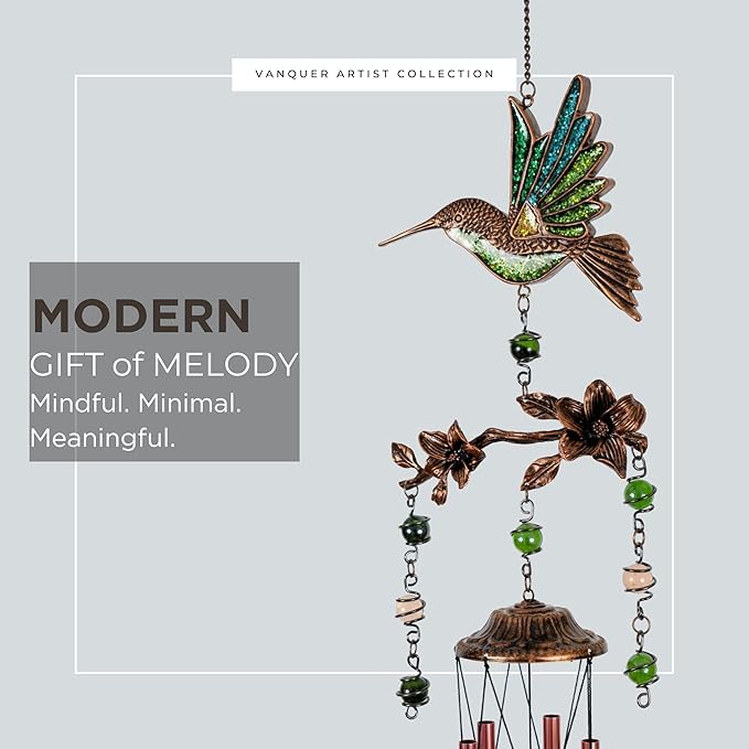Wind Chimes for Outside, Wind Chimes Outdoor Clearance, Soothing Tones, Hummingbird Wind Chime, Memorial, Sympathy Gift, Patio, Porch, Home Décor, Modern, Art Décor, Bronze (32" Hummingbird)