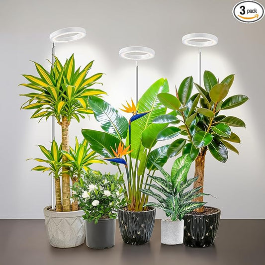 White Grow Light, Full Spectrum LED Plant Lighs for Indoor Growing with 6/12/16H Timer, 3 Color Modes, 5 Brightness, 10"-60" Height Adjustable Plant Lamp for Tall Indoor Plants (3 Pack)