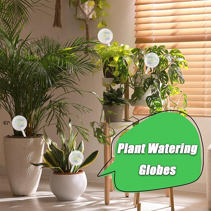 4 Pcs Large Plant Watering Globes,Self Watering Planter Insert Plant Accessories,Rainbow Gradient Glass Watering Devices for Vacation,Travel,Indoor,Outdoor,Home,Garden,10.6" L×3.15" D