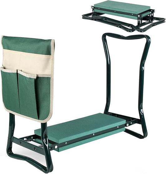 Garden Kneeler and Seat Foldable Gardening Bench Stool with Tool Bag Pouch EVA Foam Pad Outdoor Practical Garden Tools for Kneeling and Sitting Sturdy and Lightweight, Green
