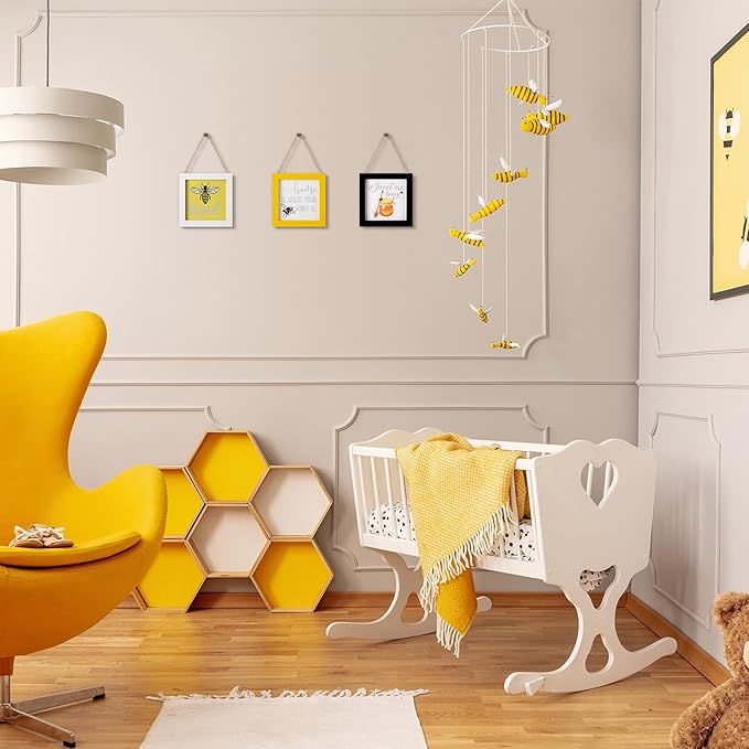 Jetec 3 Pieces Bee Hanging Signs Wall Art Wood Hanging Bee wall Decor Farmhouse Tiered Tray Decorations for Table Kitchen Signs Home Office