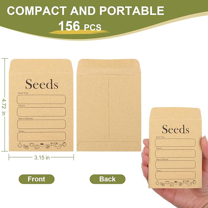 Joyberg 156 PCS Seed Envelopes 3.15”x 4.72”, Seed Packets Envelopes Kraft Seeds Saving Envelope, Self Sealing Seeds Storage Mini Envelope for Flower Vegetable