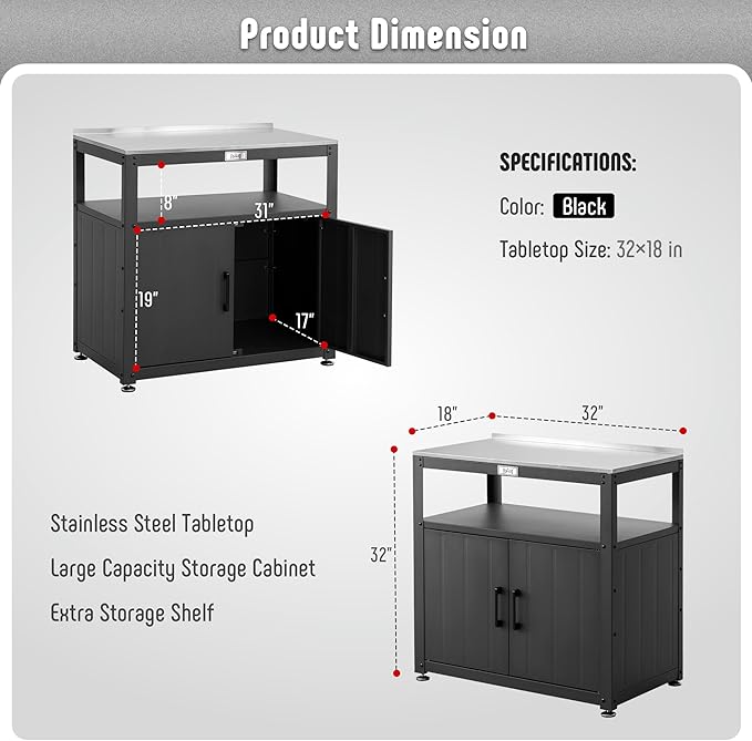 Garden Potting Bench with Storage, Outdoor Potting Table & Garden Work Bench for Plants, Horticulture, Outdoor Potting Station with Stainless Steel Tabletop, Outdoor Work Table