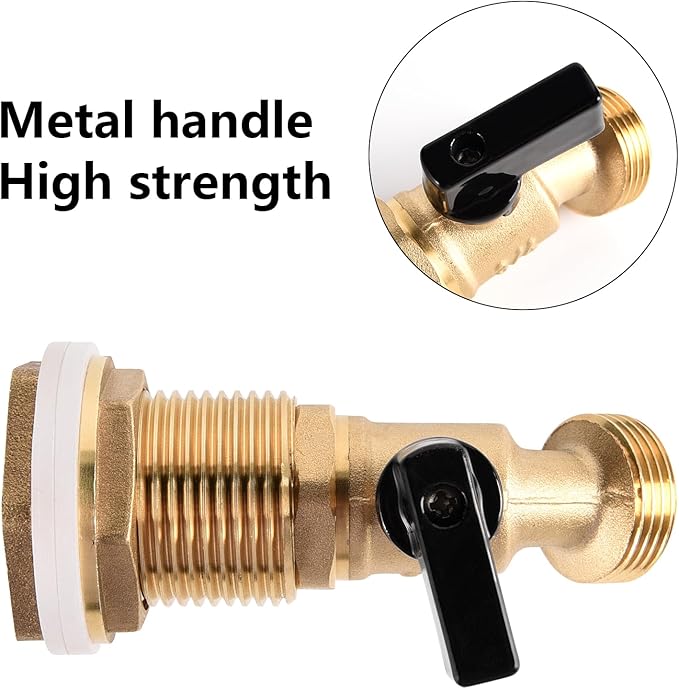 Brass Rain Barrel Spigot 3/4” Threaded Quarter Turn Ball Valve Water Container for Rain Barrel with Bulkhead Fitting for Garden Hose Thread Connection (Type B)