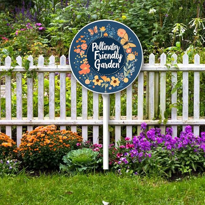 Garden Signs Pollinator Friendly Garden Sign with Stake Outdoor Aluminum Yard Sign Rustproof Aluminum Metal Sign Fade Resistant Lawn Decoration for Outdoor 9.2x9.2inch