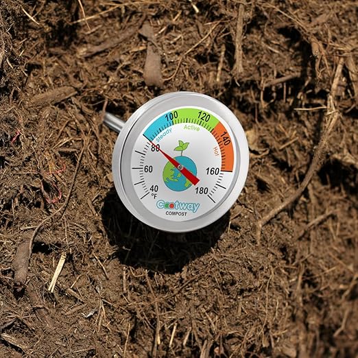 Compost Thermometer - 16 Inch Stem, Waterproof Soil Temperature Gauge for Composting, Stainless Steel, with Temperature Guide(40-180 ℉)