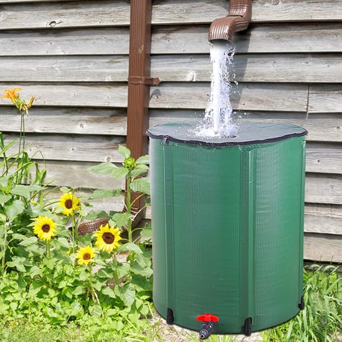 Outvita 66 Gallon Collapsible Rain Barrel, Rainwater Collection System, Portable Foldable Garden Water Storage Tank, Water Catcher with Filter Overflow Kit Faucet Green