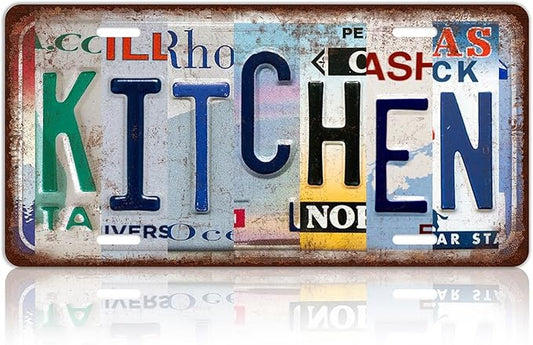 Vintage Kitchen Metal Tin Sign License Plate Wall Decor for Home 12 x 6 Inches