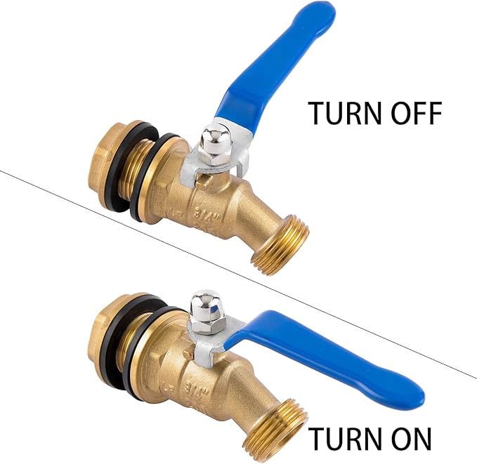BILAL Brass Water Container/Rain Barrel Spigot, 3/4" GHT Male Threaded Quarter Turn Ball Valve with Bulkhead Fitting, Rain Barrel Kit for Garden Hose Thread Connection, 5 55 Gallon Bucket