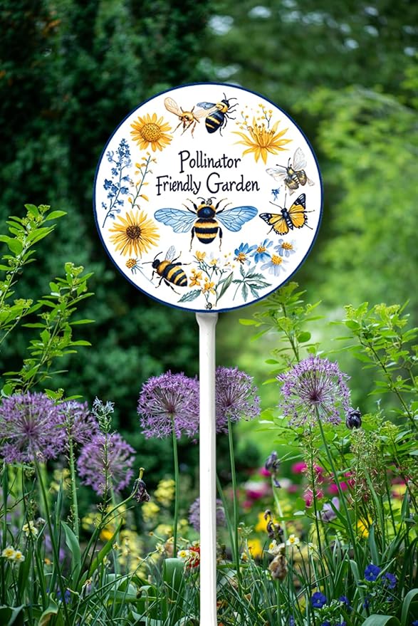 Garden Signs Pollinator Friendly Garden Sign with Stake Outdoor Aluminum Yard Sign Rustproof Aluminum Metal Sign Fade Resistant Lawn Decoration for Outdoor 9.2x9.2inch