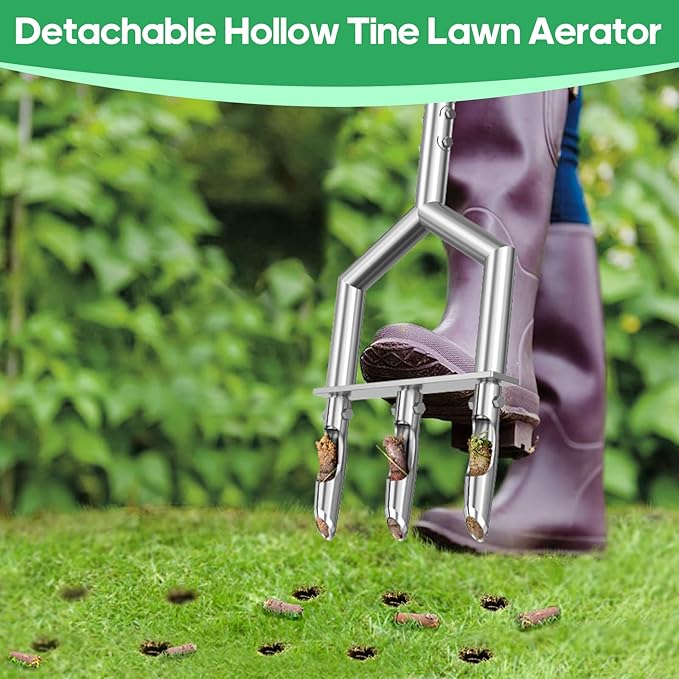 Manual Push Core Aerator Lawn Tool: Semi-Assembled Lawn Aerator with 3 Replaceable Hollow Tine - Yard Aeration Tool for Lawn Grass Plug Air Aerators, Handheld Lawn Care Coring Soil Aerator - Orange
