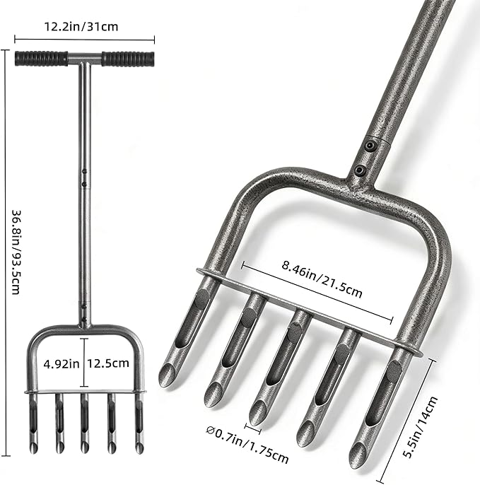 Manual Core Lawn Aerator Tool - Yard Lawn Grass Aerators with 5 Hollow Tine, Garden Soil Loosener Tools for Improved Lawn Health