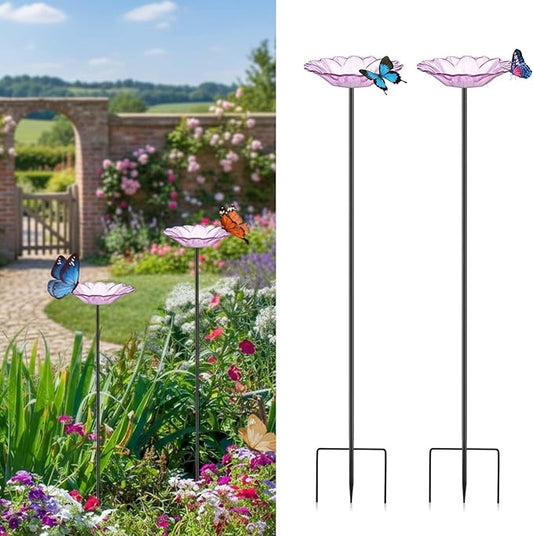 2 Pack Bee Watering Station Glass Flower Bee Bath Feeder for Garden Butterfly Bath Bowl for Outdoor Garden Yard Decor to Attract Insect