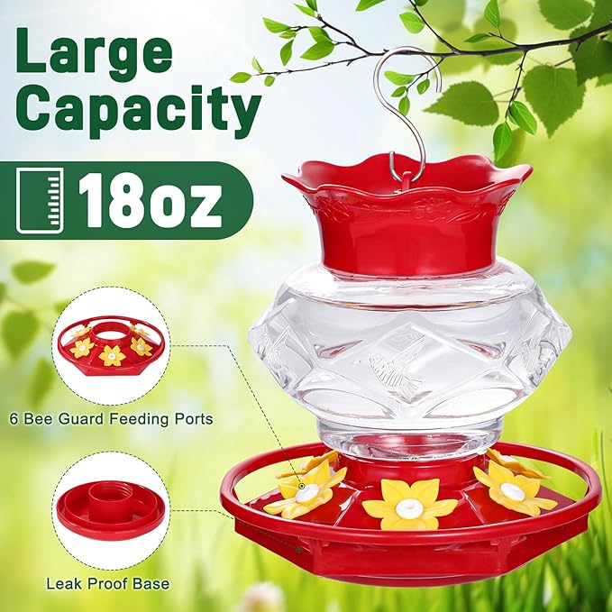 Hummingbird Feeders for Outdoors Hanging Ant and Bee Proof, 18OZ Diamond Humming Bird Feeders for Outside Circular Perch with Leak Proof & 6 Feeding Ports, Gifts for Women,2 Pack Plastic