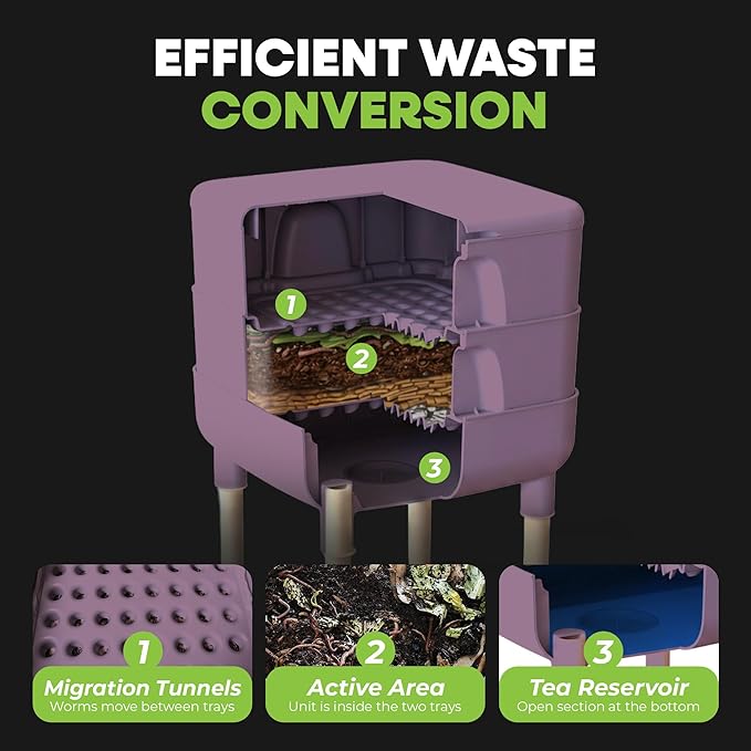 FCMP Outdoor - The Essential Living Composter, 4-Tray Worm Vermicomposter Bin, Plum