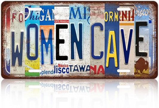 Vintage Women Cave Metal Tin Sign License Plate Wall Decor 12 x 6 Inches