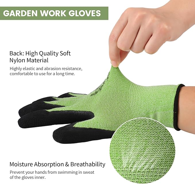 Pleneal Gardening Gloves for Women Men - 6/3 Pairs Garden Gloves with Grip, Latex Coated Working Glove, Medium Size