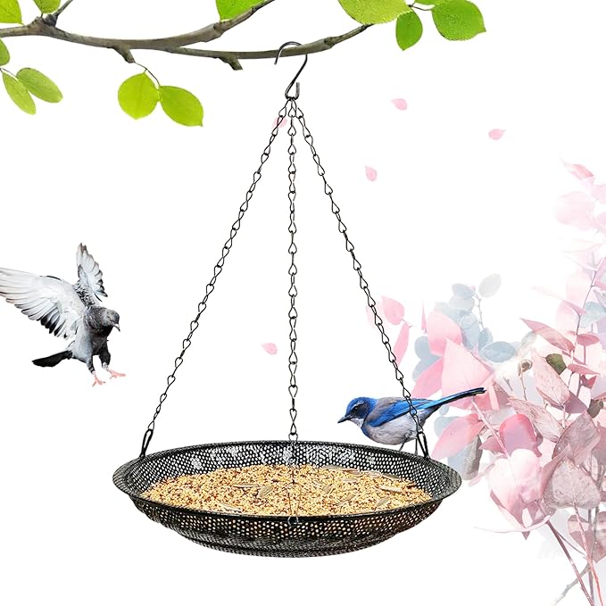 Premium Hanging Bird Feeder Tray,Size 11.8” Large Platform Bird Feeder Stainless Steel Mesh Tray,Wild Bird Feeder for Outside Hanging Seed Platform