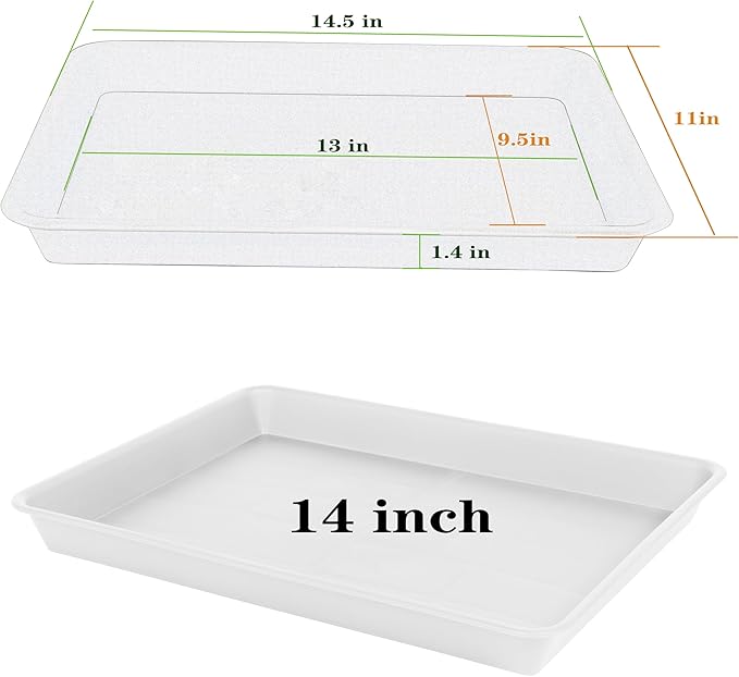 2 Pack Plant Saucer, Nursery Trays, Heavy Sturdy Seed Starting Tray for Indoors No Holes, Starter Growing Tray (17.5"x10.6", Creamy White)