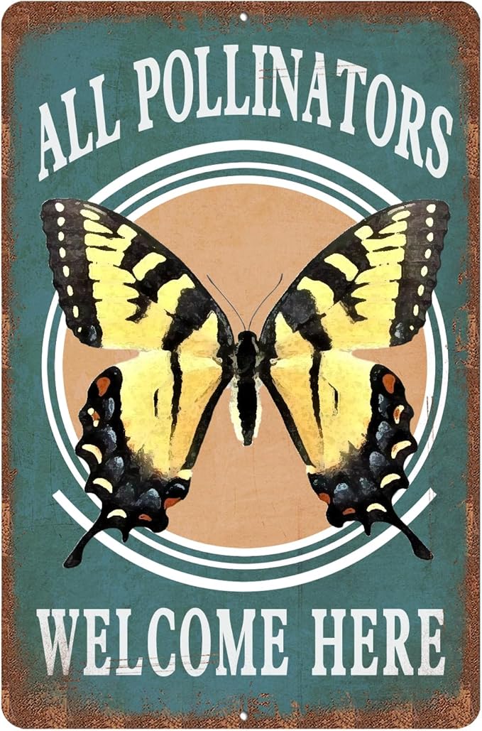 Vintage Garden Signs all pollinators welcome here Retro Yard Metel Tin Signs outdoor Aluminium Wall Decor