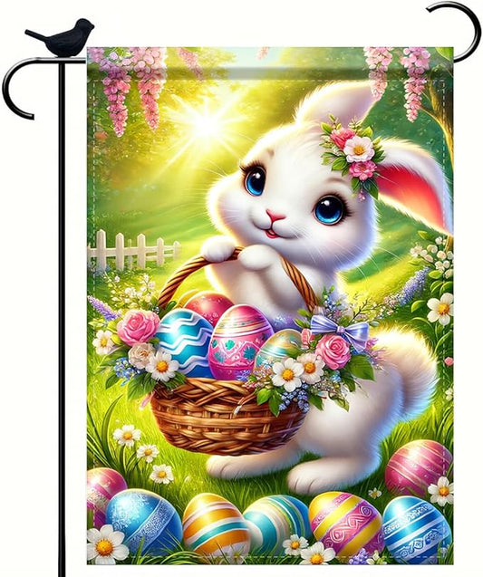 Happy Easter Egg Bunny Garden Flag Garden Flag 12 x 18 inch Double Sided Outside decorations,Spring Small Garden Flags For Outdoor Yard Lawn