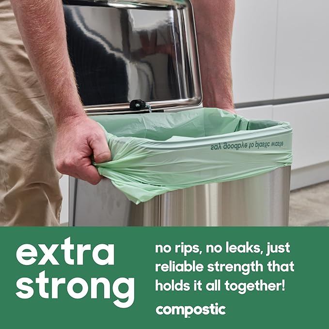 Compostic Home Compostable Trash Bags, 2.99 Gallon Small Kitchen Rubbish Bags, Extra Strong & Quickly Breaks Down, 100 Count