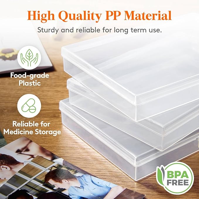 Lifewit 4x6 Photo Storage Box, 20 pcs Inner Photo Case with Lids, Clear Photo Organizers with 1 Sheet Label Sticker, Plastic Craft Storage Box for Seeds Sticker Cards Pictures Stamps Office Supplies
