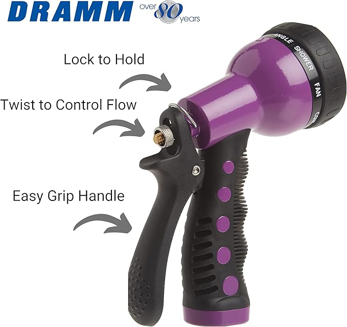 Dramm® Revolver Heavy Duty 9-Pattern Garden Hose Nozzle – Adjustable Metal Spray Gun with Thumb-Control Flow & Ergonomic Grip – Orange,(Pack of 6)