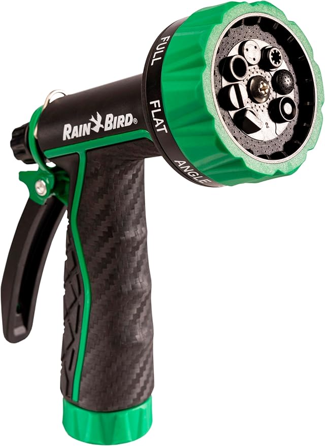 Rain Bird TRNZL8PRT Pistol Grip Rear Trigger Garden Hose Nozzle, Carbon Fiber Texture, 8 Spray Patterns