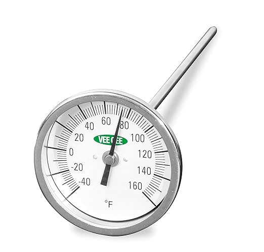 Stainless Steel Soil Thermometer, 6 Inch Stem, 3 Inch Dial Display, -40 to 160°F Temperature Range