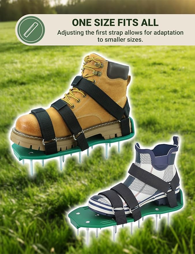 Lawn Aerator Shoes for Lawn, Soil Yard Aerator Tool with Hook & Loop Straps for Effectively Aerating, One Size Fits All Free-Installation Lawn Shoes for Yard Garden Patio Grass