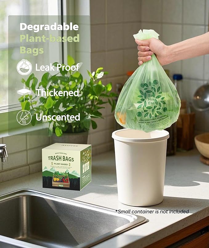 150 Count 1.6-2 Gallon Small Compost Bags, AYOTEE Biodegradable 1.6 Gallon Trash Bags, Certified By ASTM Mini Compostable Bags Strong Wastebasket Can for Bathroom Home Kitchen Fit 7.5 Liter, Green