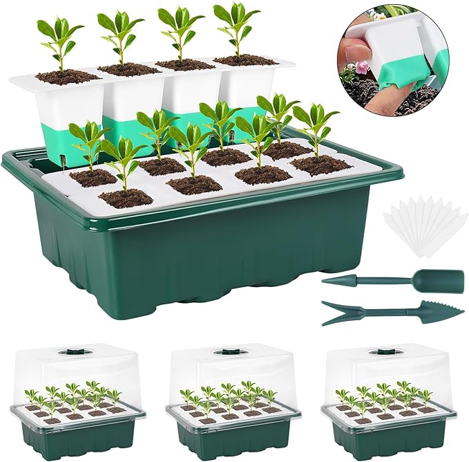 Sondiko Silicone Seed Starter Tray, 48-Cell Reusable Seed Starter Kit, Seedling Starter Trays with Humidity Dome, Mini Greenhouse Germination Kit, Perfect for Gardeners