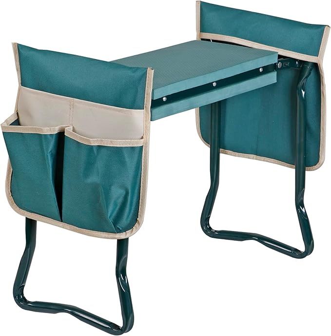 Smartxchoices 8" Wide Garden Kneeler Seat, Folding Garden Bench Stool with Two Tool Multi-use Pouches, Heavy Duty Yard Gardening Chair with Soft Kneeling Pad, Green