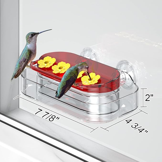 Redboat 2 Pack Window Hummingbird Feeder, Strong Suction Cup Hummingbird Feeder with 4 Feeding Ports, Easy to Clean and Refill Plastic Humming Bird Feeder, 10oz