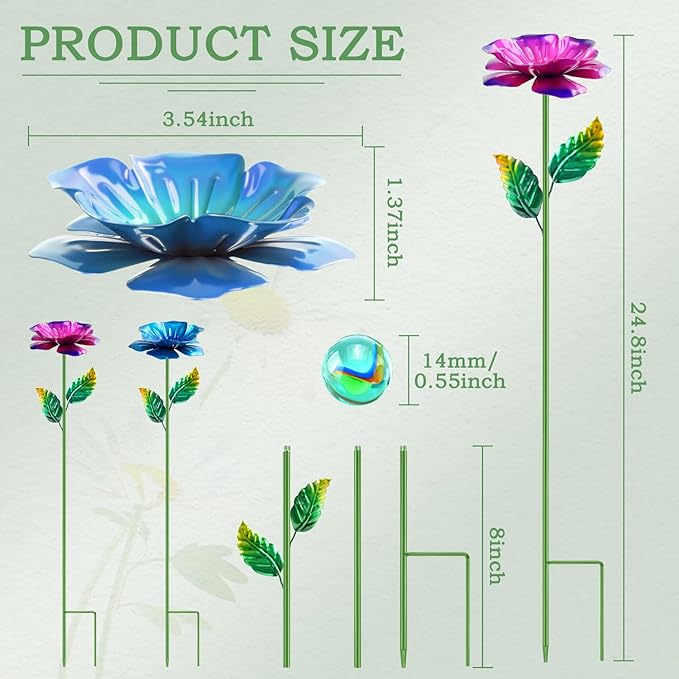 2 Pack Bee Watering Station, Metal Bee Feeder with Glass Marbles, Flower Design Bee Butterfly Watering Station Bee Waterer for Outdoor Garden Courtyard Decor