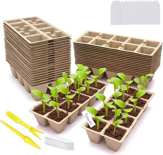 480 Cells Seed Starter Tray, 48 Pack Biodegradable Peat Pots with 200 Labels, Germination Plant Starter Kit for Seedlings