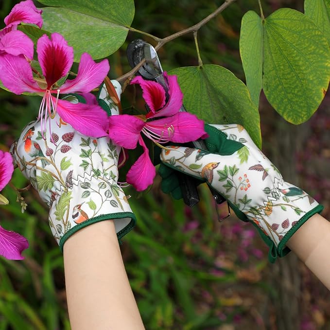 Trifabricy Gardening Gloves for Women, Breathable Leather Garden Gloves with Grip, Thorn-Proof Puncture-Resistant Work Gloves