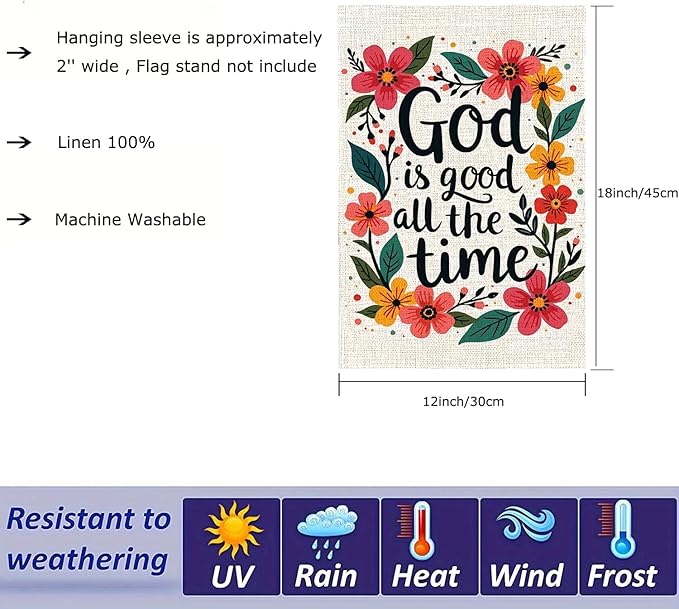 God Is Good All The Time Christian Garden Flag Garden Flag 12 x 18 inch Double Sided Outside decorations,Spring Flower Small Garden Flags For Outdoor Yard Lawn