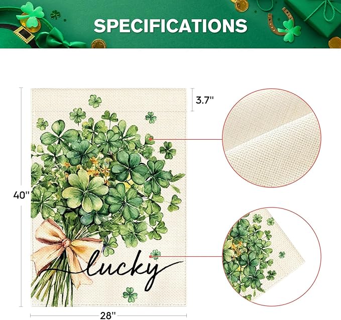 AVOIN colorlife St Patricks Day House Flag 28x40 Inch Double Sided Outside, Floral Lucky Shamrocks Clovers Yard Outdoor Flag