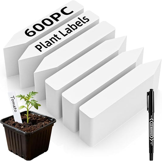 600Pcs Plant Labels with Marker Pen, 4" Plant Tags for Garden Waterproof, Reusable Plastic Plant Markers Garden Labels for Seedlings, Vegetables, Flowers, Gardening Organization Kit