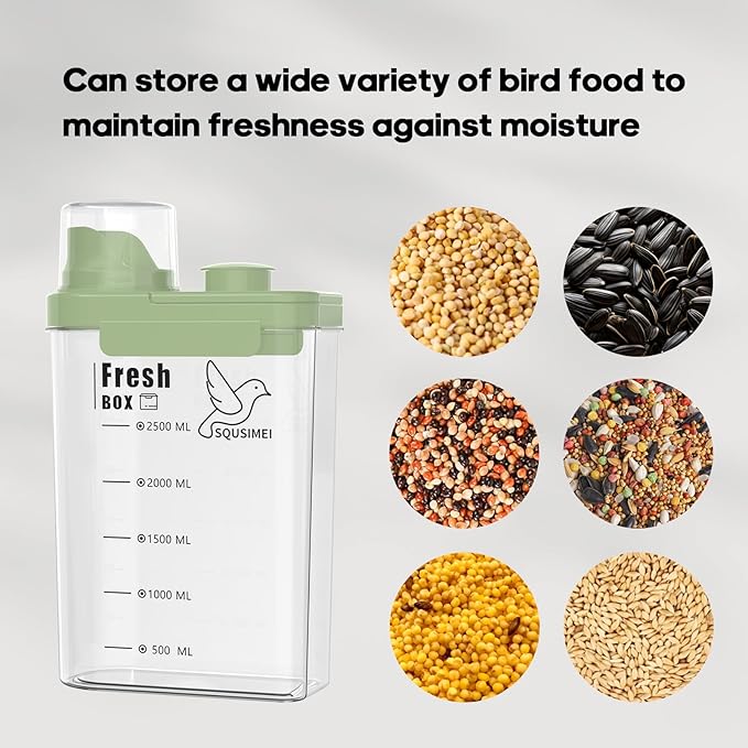 3 Qt/2.8 L Bird Seed Storage Container with Lids Airtight Measuring Cup, Bird Seed Dispenser Pet Food Container Are Used to Store Bird Food, Chicken Feed BPA Free (2.8L, Green)